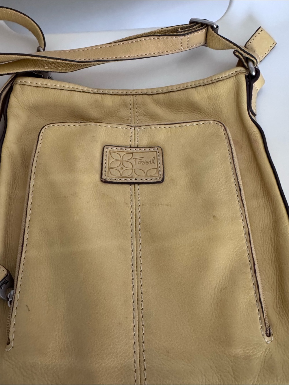 Fossil Butter Yellow Leather Crossbody Bag Y2K Vintage Soft Leather Boho Festiva - Picture 6 of 14